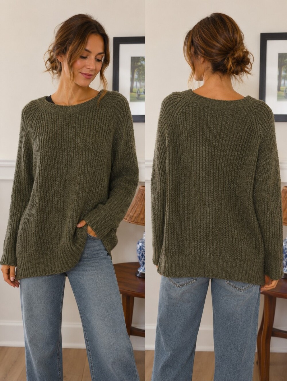 A.n.a. Cozy Green Knit Sweater Medium
